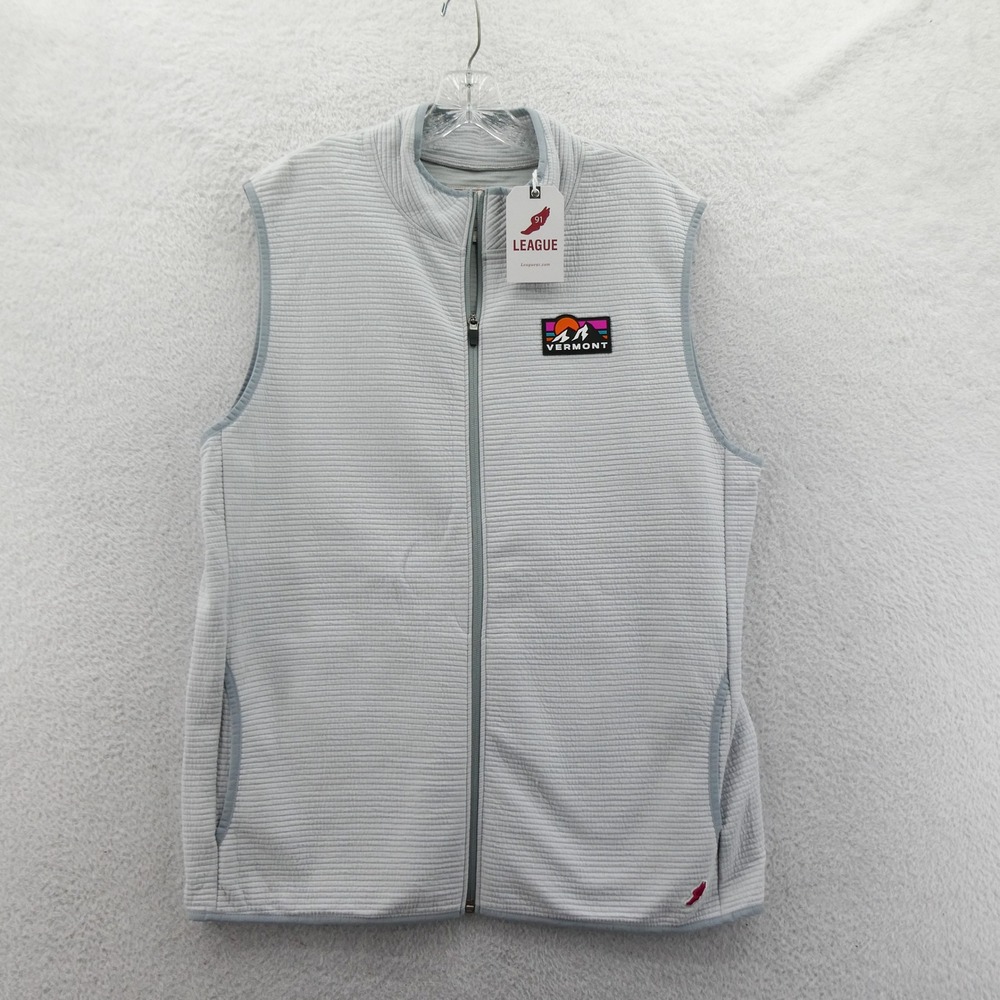 League Vest Mens Large Gray Vermont Mountain Patch Full Zip Ribbed Cotton Blend
